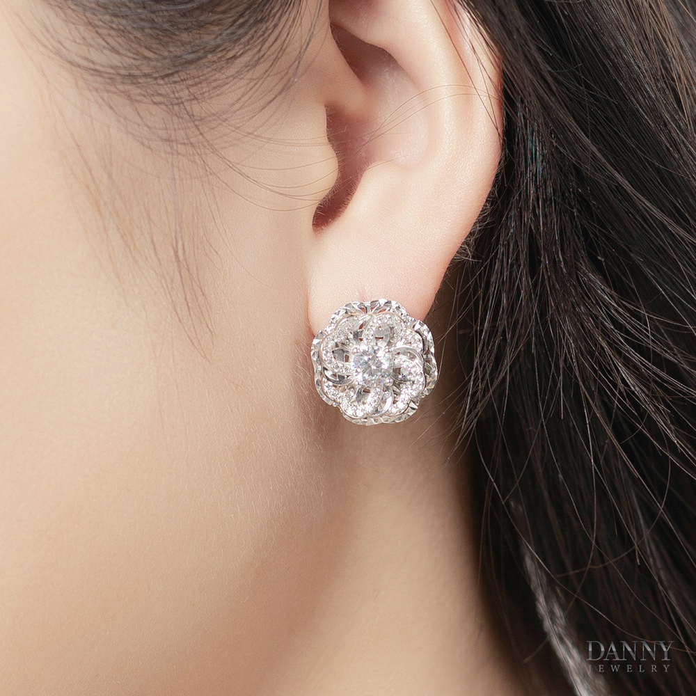 Bông Tai Nữ Bạc 925 Xi Bạch Kim Đính đá CZ - NI4GZ019 
