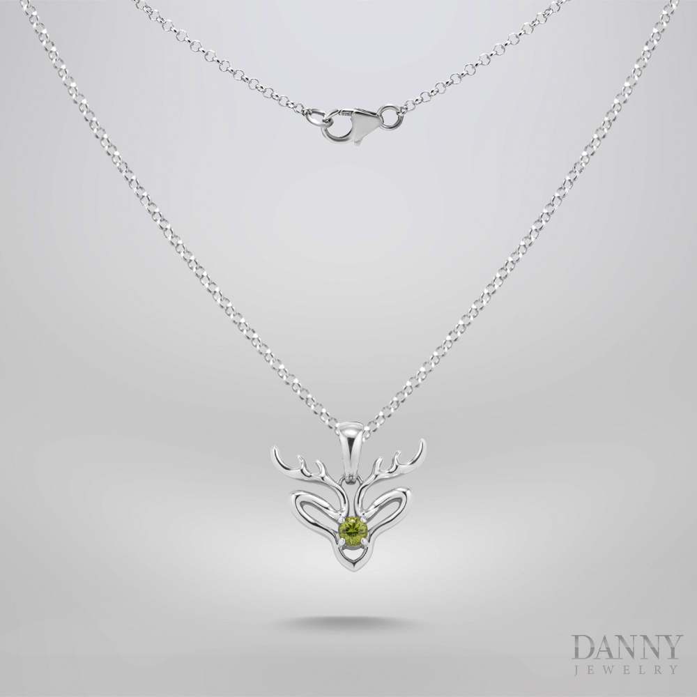 Mặt dây sừng hươu gắn đá Peridot, Bạc 925, Xi Rhodium - SP2225100035 (MD019)